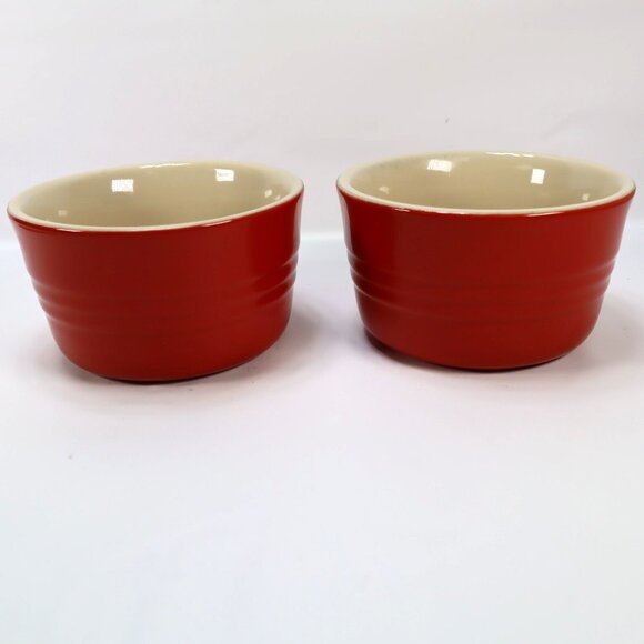 LE CREUSET Stoneware Red Ramekin 8 Oz Set Of 2 Custard Baking Dish Ceramic - Picture 1 of 5